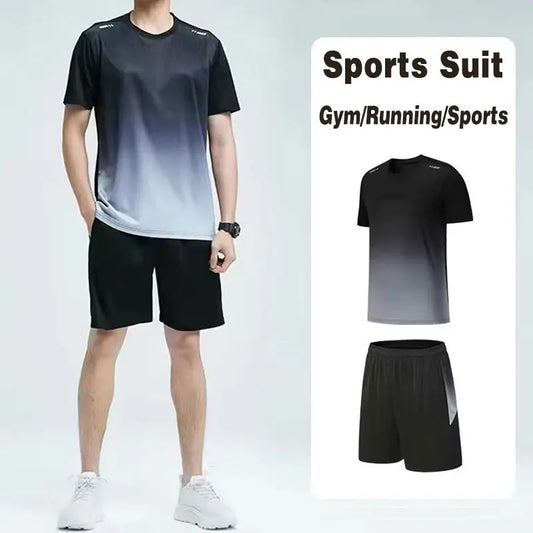 Men Active Quick Dry Crew Neck T Shirts and Shorts Set Athletic Workout Short Sleeve Clothes Basketball Running Gym Sports Suit