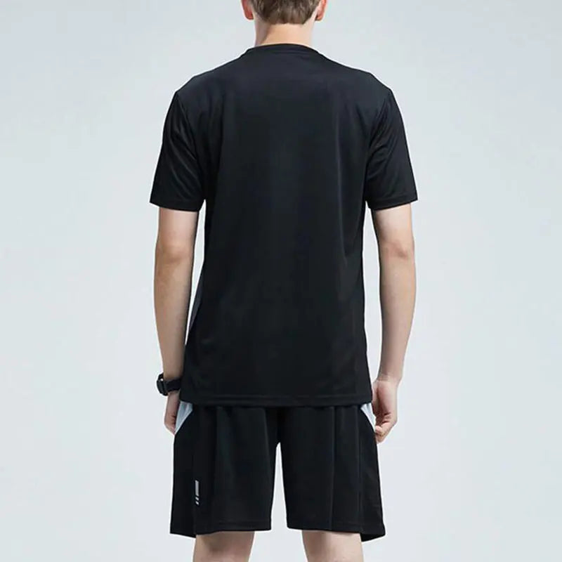 Men Active Quick Dry Crew Neck T Shirts and Shorts Set Athletic Workout Short Sleeve Clothes Basketball Running Gym Sports Suit