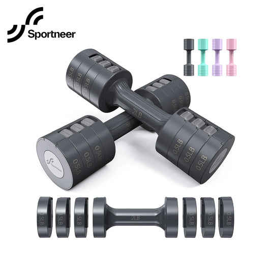 Sportneer  Adjustable Dumbbells Hand Weights Set 5 lb Dumbbells Set of 2 Each 2lb 3lb 4lb 5lb Free Weights Fast Adjust Weight 4